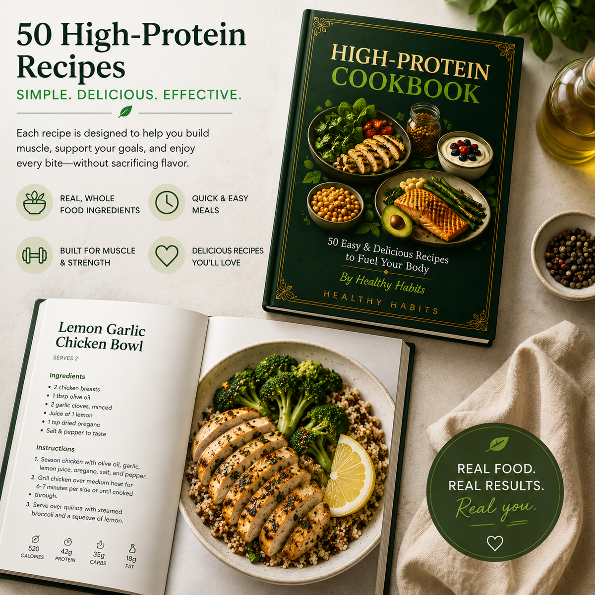 High-Protein Cookbook | 50 Easy & Delicious High-Protein Recipes (PDF eBook)