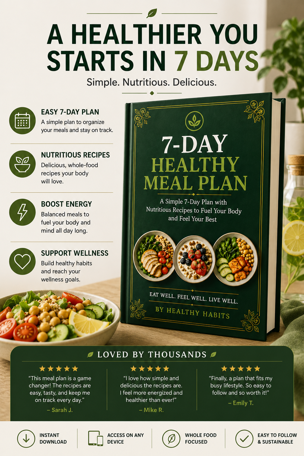 7-Day Healthy Meal Plan | Simple & Balanced Meals for Every Day (PDF eBook)