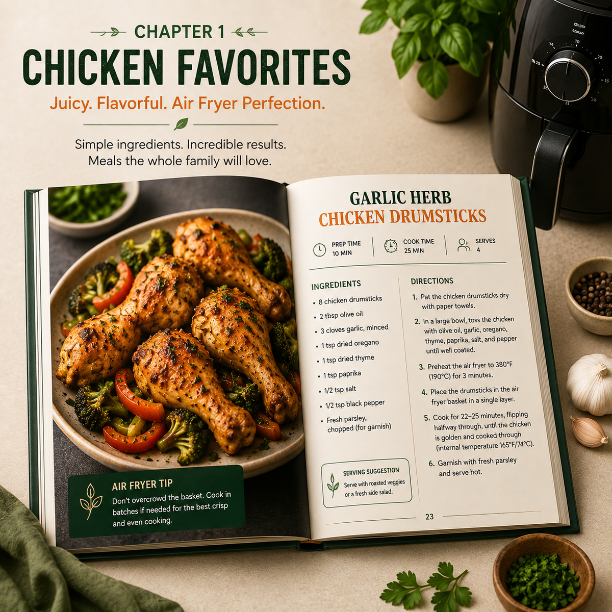 Healthy Air Fryer Cookbook | 30 Easy & Crispy Recipes for Everyday Cooking (PDF eBook)