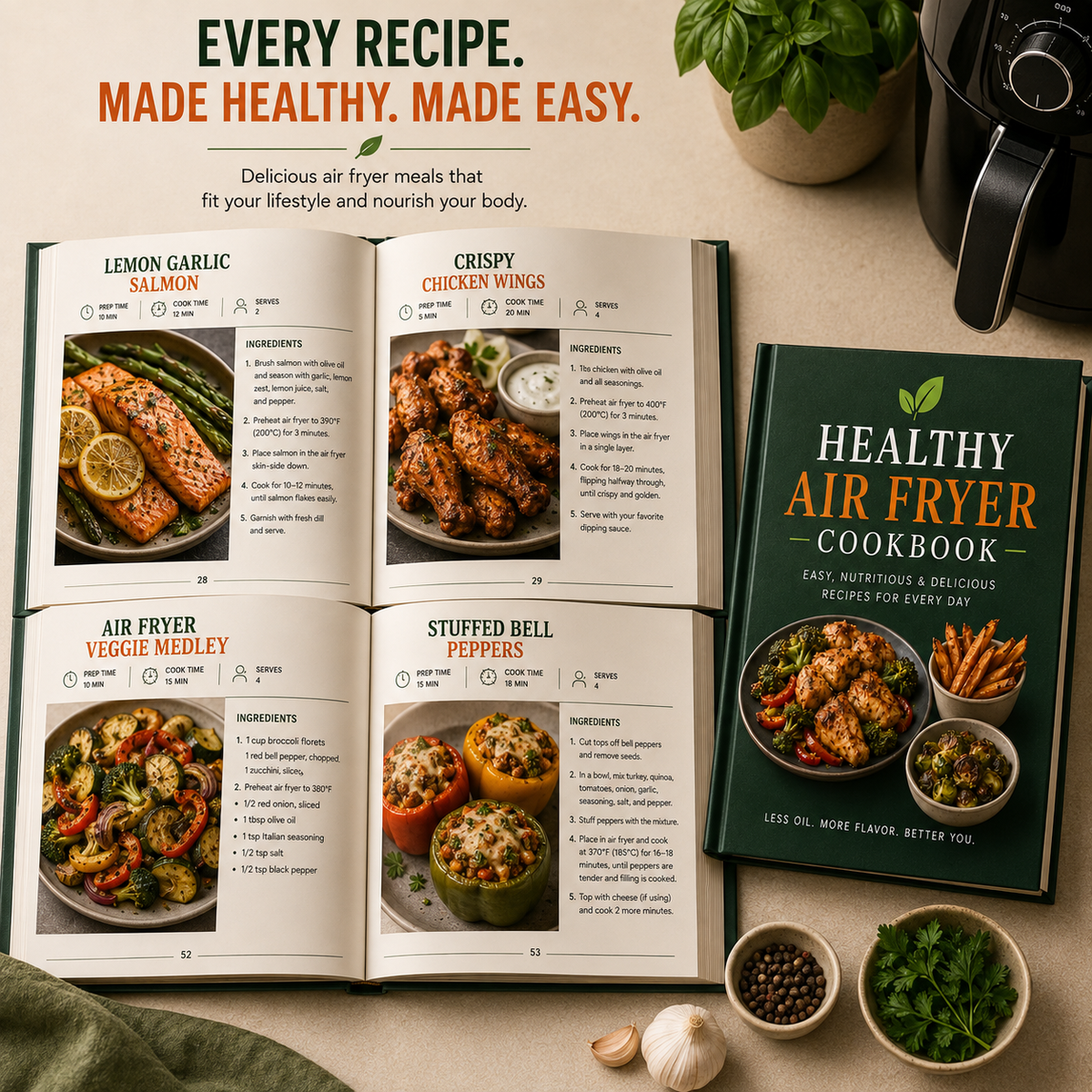 Healthy Air Fryer Cookbook | 30 Easy & Crispy Recipes for Everyday Cooking (PDF eBook)